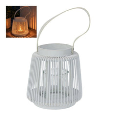 18cm White Lantern with Handle and Glass Candle Holder - My Coastal Collection
