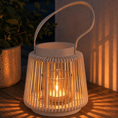 18cm White Lantern with Handle and Glass Candle Holder - My Coastal Collection