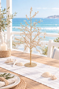 48cm Gold Beaded Gem Tabletop Christmas Tree - My Coastal Collection