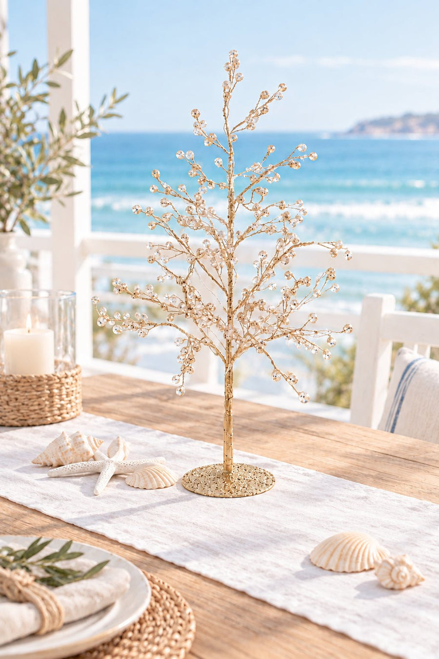 48cm Gold Beaded Gem Tabletop Christmas Tree - My Coastal Collection