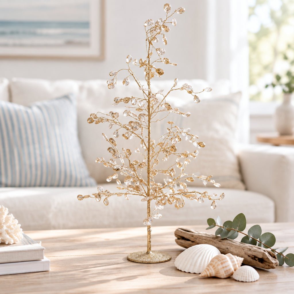 55cm Gold Beaded Teardrop Tabletop Christmas Tree - My Coastal Collection