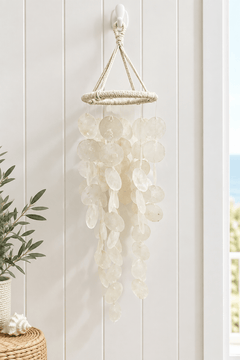 70cm Coastal Macrame & Capiz shell Hanging Mobile | Ocean Breeze Wall Décor | Wind Chime - My Coastal Collection