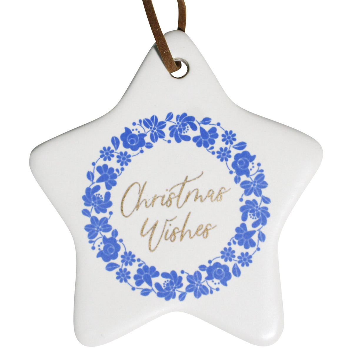 'Christmas Wishes' Hamptons Blue & White Floral Ceramic Star Ornament