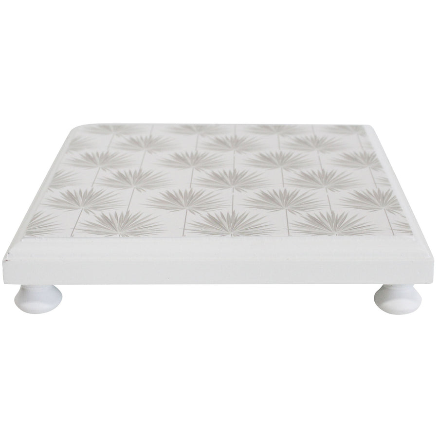 Grey & White Palm Leaf Wooden Trivet, Table Protector