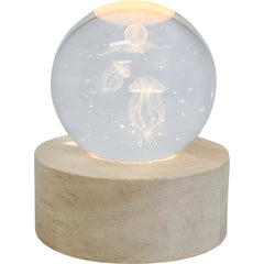 Jellyfish LED Glass Ball Light, Nightlight with Wood Base