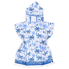 Kids Blue Palm Print Microfibre Hooded Towel Poncho with Bag