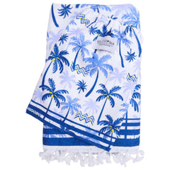 Kids Blue Palm Print Microfibre Hooded Towel Poncho with Bag