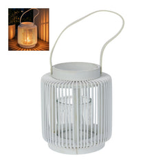 17cm White Lantern with Handle and Glass Candle Holder