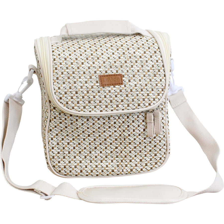 Natural Woven Insulated Beige Lunch Cooler Bag with Cream Trim