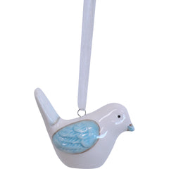 Peek-a-Blue Birdie Hanging Ceramic Christmas Ornament