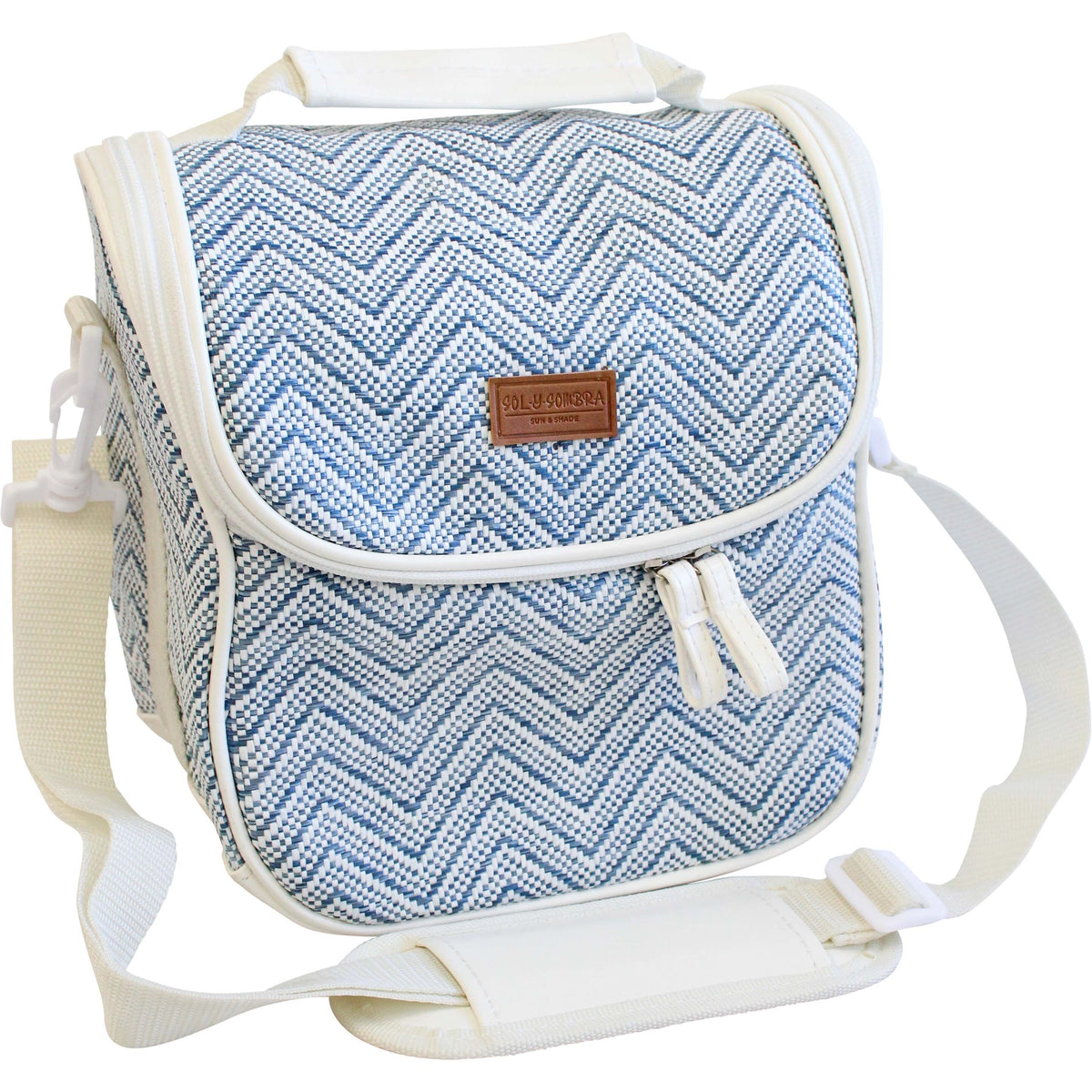 Sea Blue & White Chevron Insulated Lunch Cooler Bag