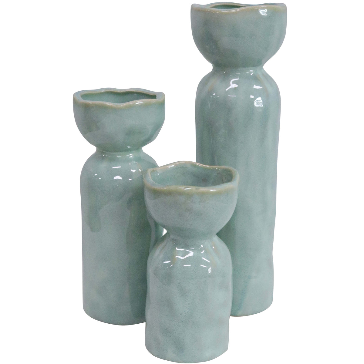 Set of 3 soft sage green handmade ceramic botanical vases- gloss finish