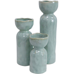 Set of 3 soft sage green handmade ceramic botanical vases- gloss finish