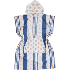 Adult Blue & White Striped Microfibre Hooded Towel Poncho with Bag - My Coastal Collection