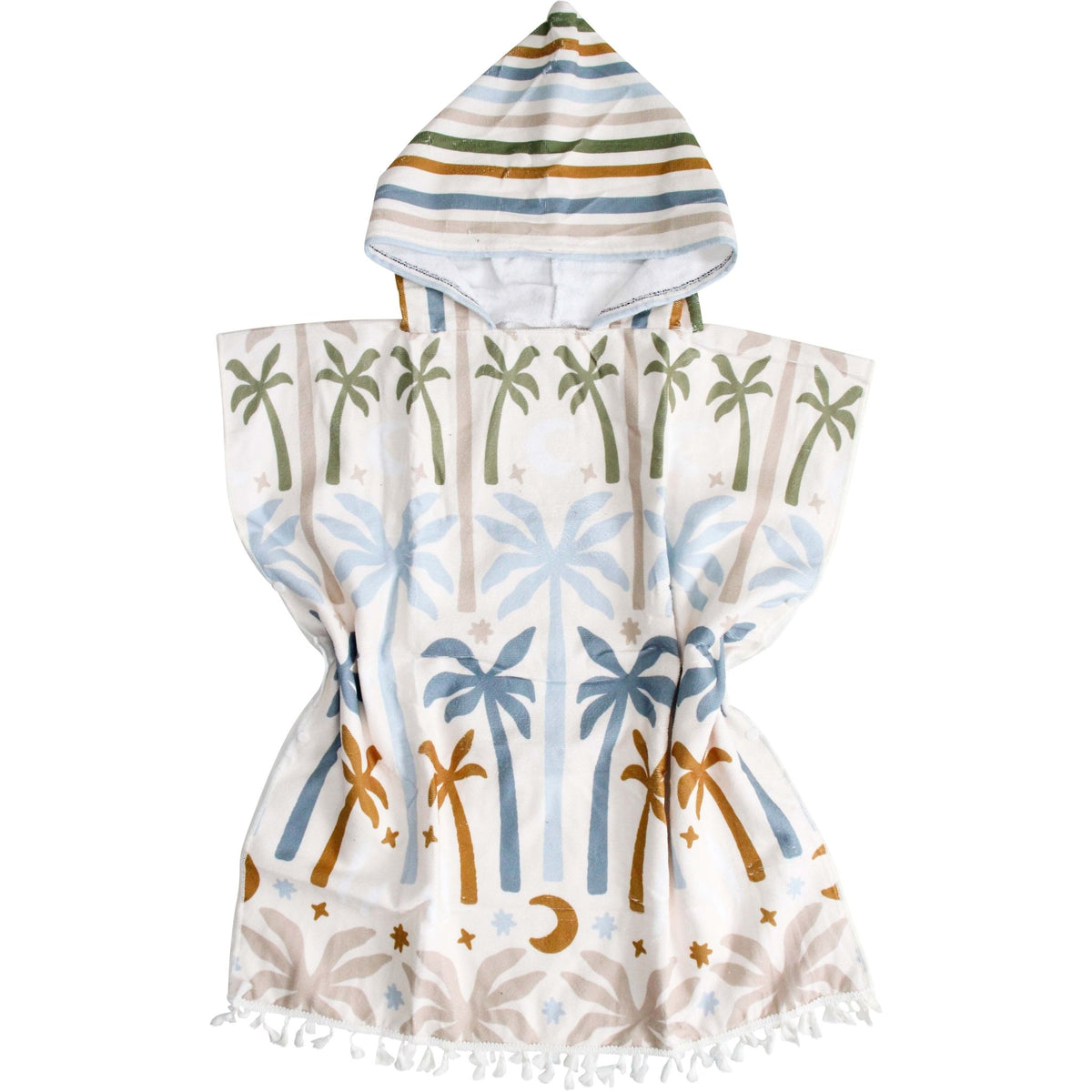 Kids Blue, Mustard & Beige Microfibre Hooded Towel Poncho with Bag - My Coastal Collection