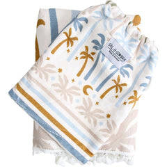 Kids Blue, Mustard & Beige Microfibre Hooded Towel Poncho with Bag - My Coastal Collection
