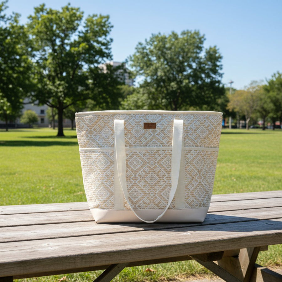 Large Beige Diamond Weave Insulated Beach Cooler Bag – 51cm - My Coastal Collection