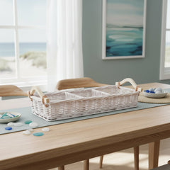 Large White Natural Willow Wicker Divided Storage & Serving Tray – 50cm - My Coastal Collection