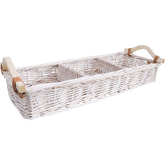 Large White Natural Willow Wicker Divided Storage & Serving Tray – 50cm - My Coastal Collection