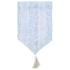 Light Blue, White & Creamy Gold Coral Print Table Runner with Tassels (180x33cm) - My Coastal Collection