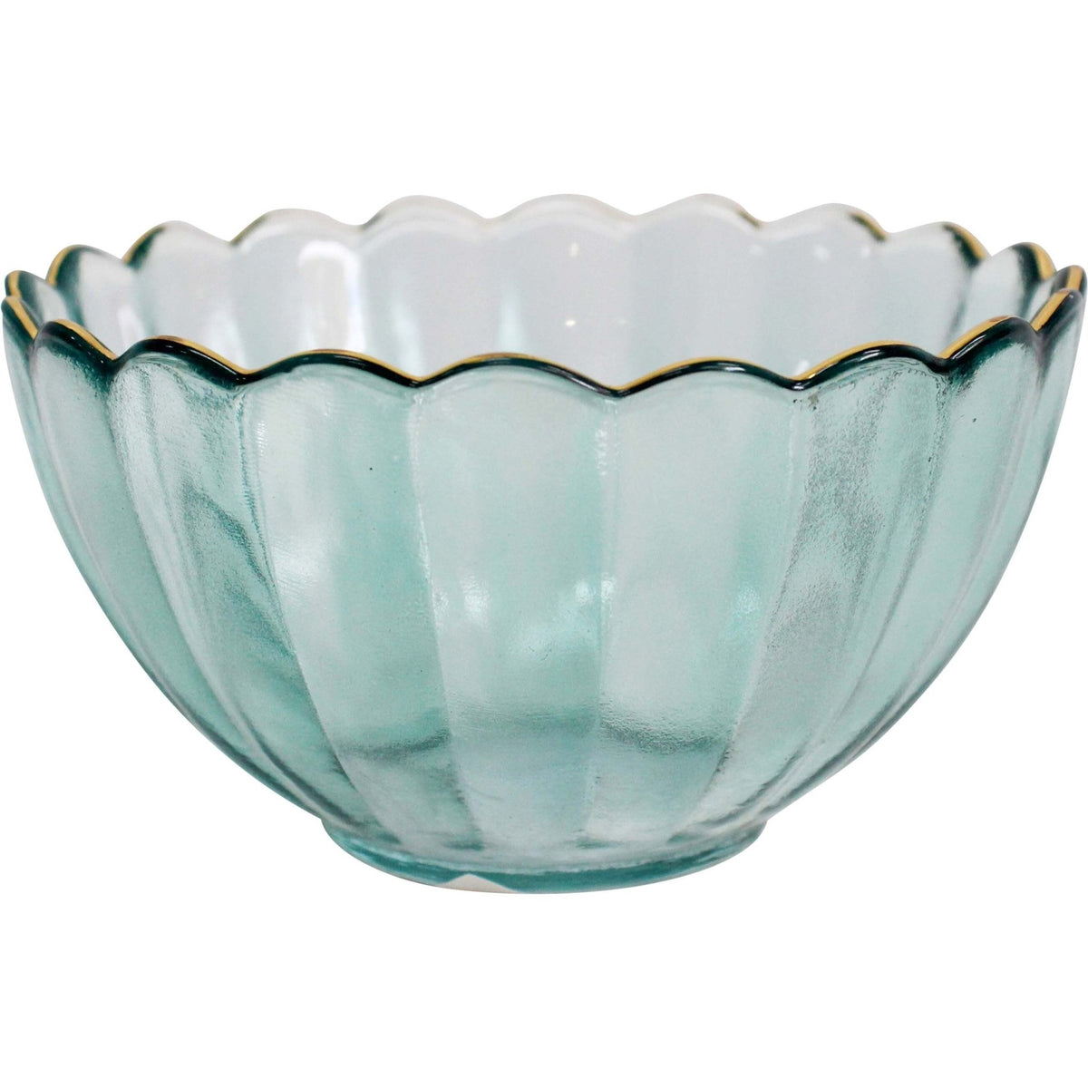 Mist Blue Decorative Glass Bowl with Gold Scalloped Rim 11.5cm - My Coastal Collection