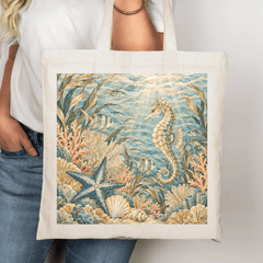 My Coastal Collection original design – Underwater Seahorse Canvas Tote, includes zipper and inside pocket - My Coastal Collection