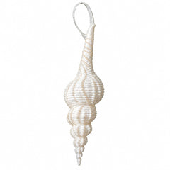Natural Real White Conical Spindle Sea Shell hanging Christmas Decoration with sheer ribbon - My Coastal Collection