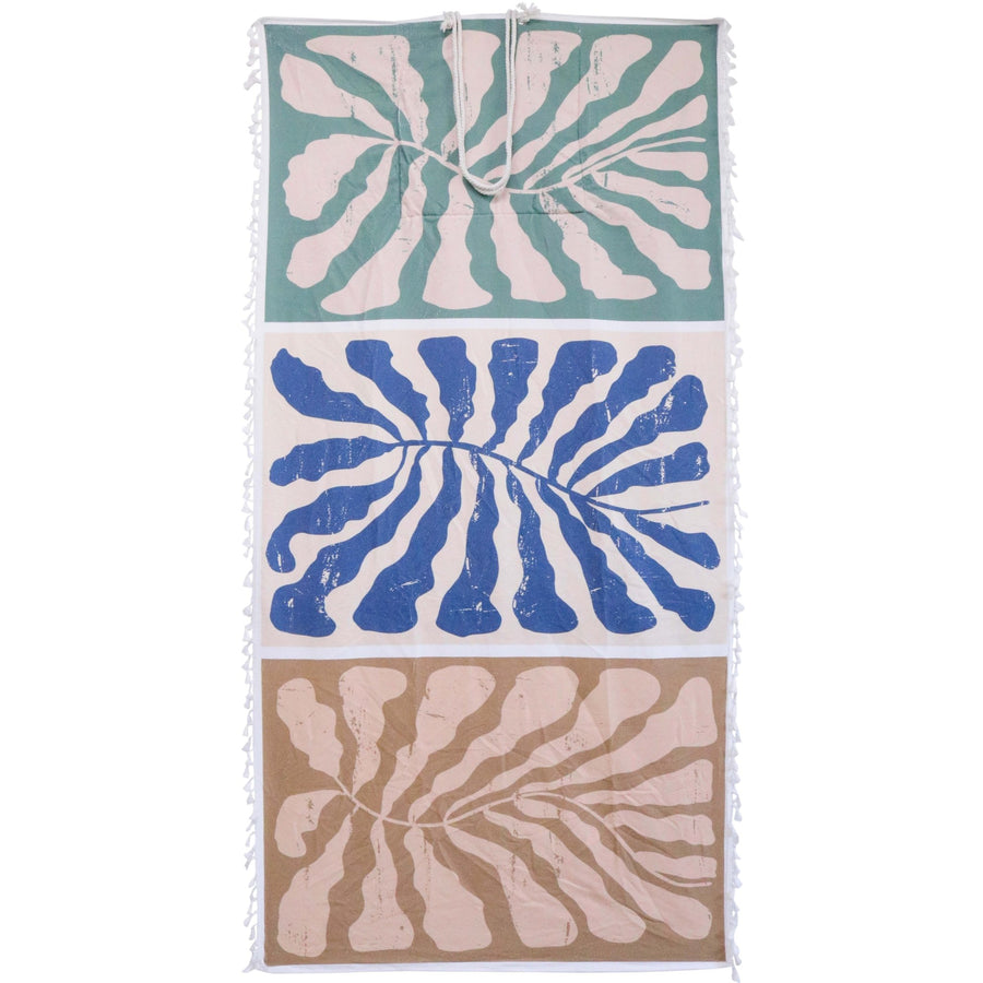 Sage, Blue & Beige Fold-Away Beach Towel with Built-In Bag – 90 x 180cm - My Coastal Collection