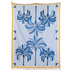 XL Blue Palm & Yellow Check Microfibre Beach Towel with Bag – 150 x 200cm - My Coastal Collection