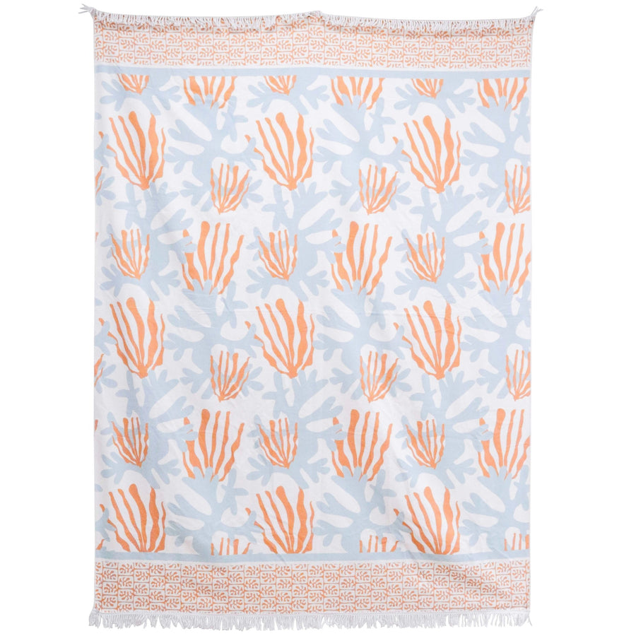 XL OrangeCoral & Blue Microfibre Beach Towel with Drawstring Bag – 150 x 200cm - My Coastal Collection