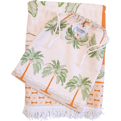 XL Tropical Palm Green, Brown & Peach Microfibre Beach Towel with Bag – 150 x 200cm - My Coastal Collection
