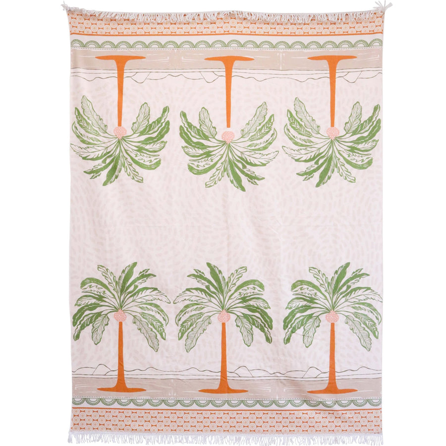 XL Tropical Palm Green, Brown & Peach Microfibre Beach Towel with Bag – 150 x 200cm - My Coastal Collection